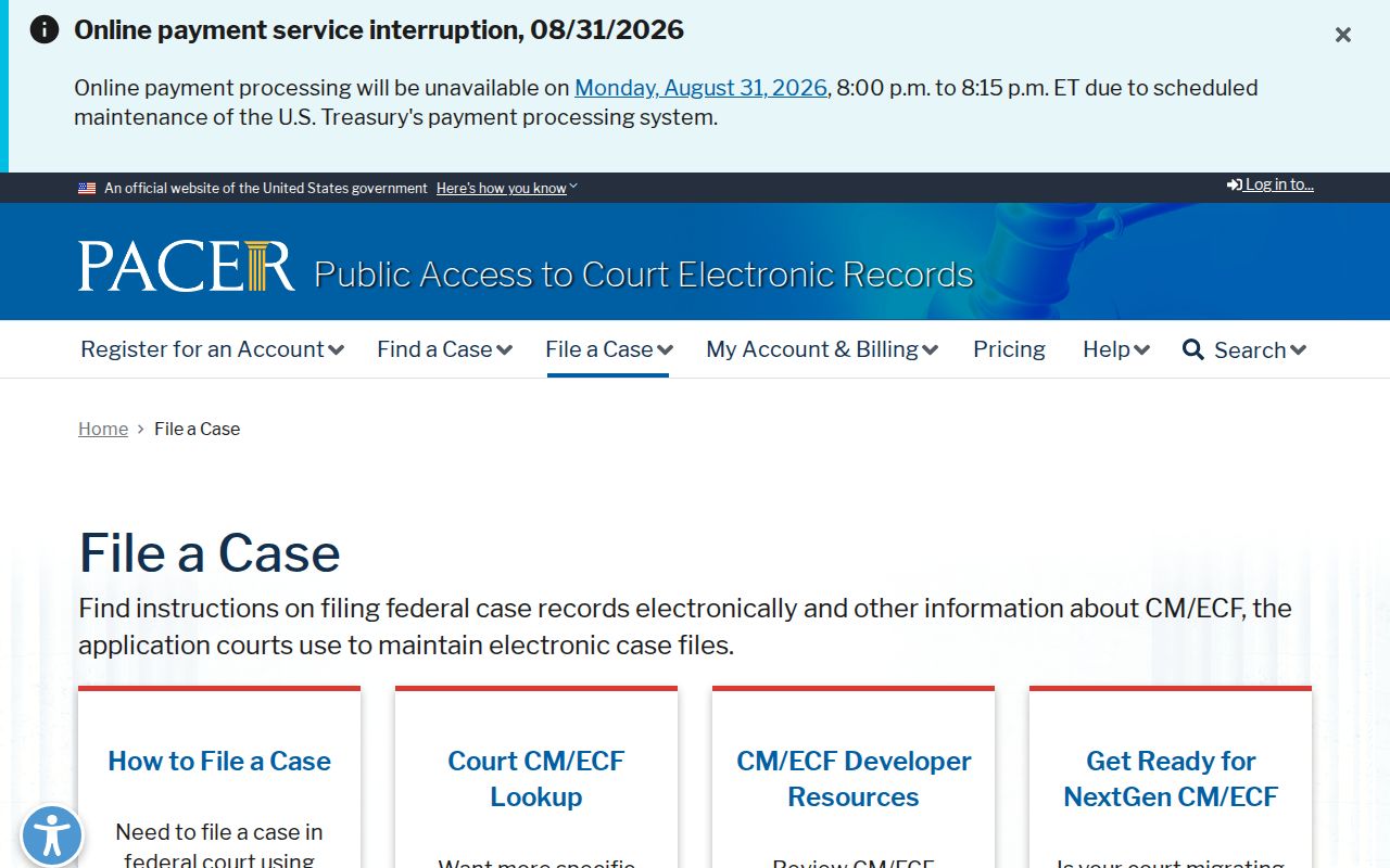 Hancock County case lookup distinction shown through the PACER federal case filing access page