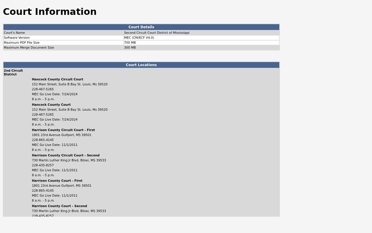Hancock County criminal docket access information on the Second Circuit MEC court page