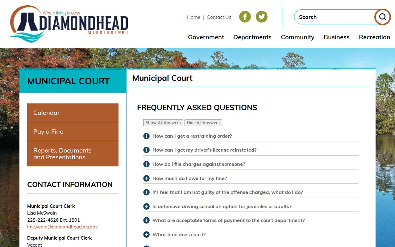 Diamondhead court docket municipal court session information
